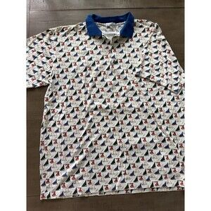 Maus & Hoffman Polo Shirt Mens 44 Large Blue White Sailboat Nautical - ITALY